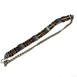 Vintage Western style beaded Silver and Brown chain belt western metal medallion